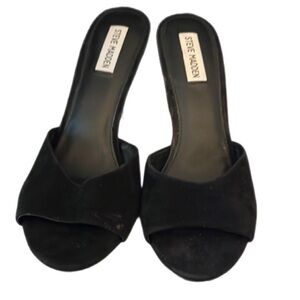 Steve Madden "Erin" Black Suede Stiletto Peep Toe Mules